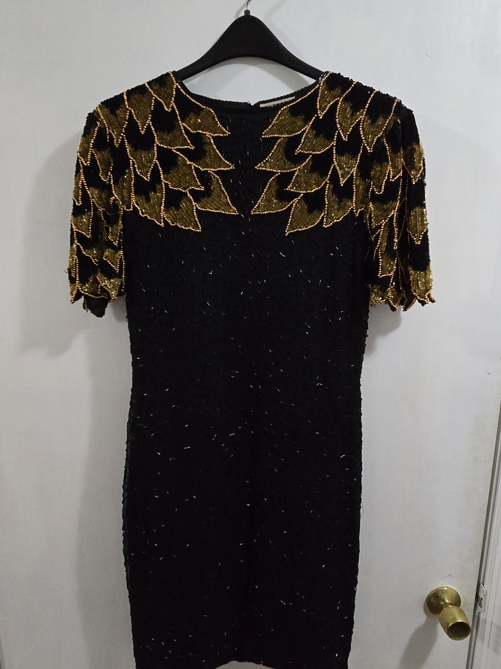 AMOR Black Evening Dress with Gold Leaf Beadwork
